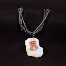 Native Copper on quartz stone necklace with shell clasps Tribal Spirit Gallery