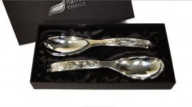 Silver plated serving spoon and fork with Native Eagle Whale design