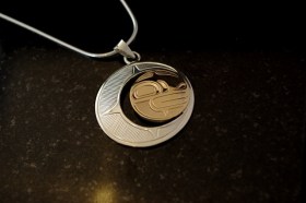 Hand carved silver with 14k Gold Moon by Native Northwest Artist Justin Rivard