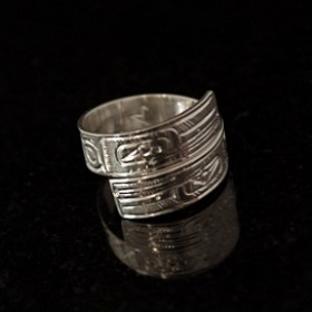 .925 silver wrap ring with Native hummingbird design