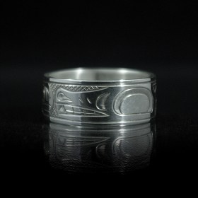 Tribal Spirit Gallery Silver Native Wolf and Moon Ring by Justin Rivard